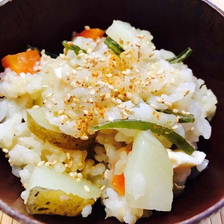 リメイク!じゃがいもと茎わかめの味噌汁雑炊